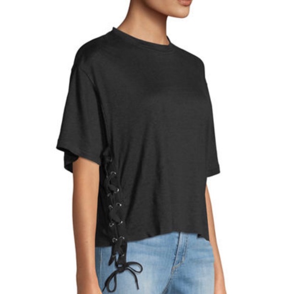 Kendall & Kylie Tops - Kendal and Kylie Linen Lace-Up Boxy Tee.